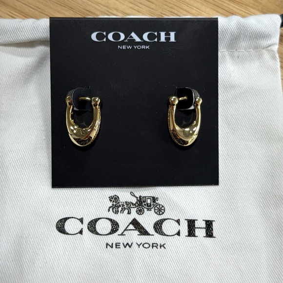 Coach Gold Hoop Earrings with Signature Logo - Picture 2 of 6